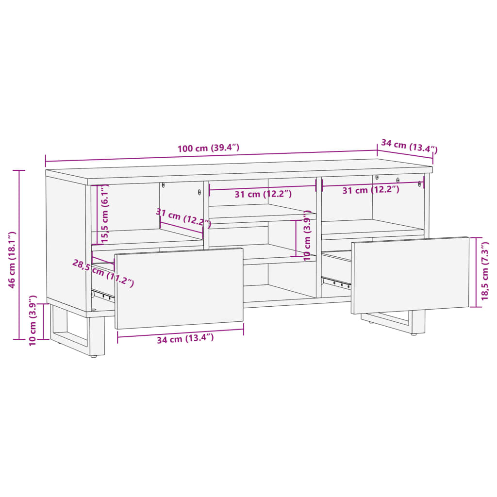 Dulap TV, 100x34x46 cm, lemn masiv de acacia GartenMobel Dekor