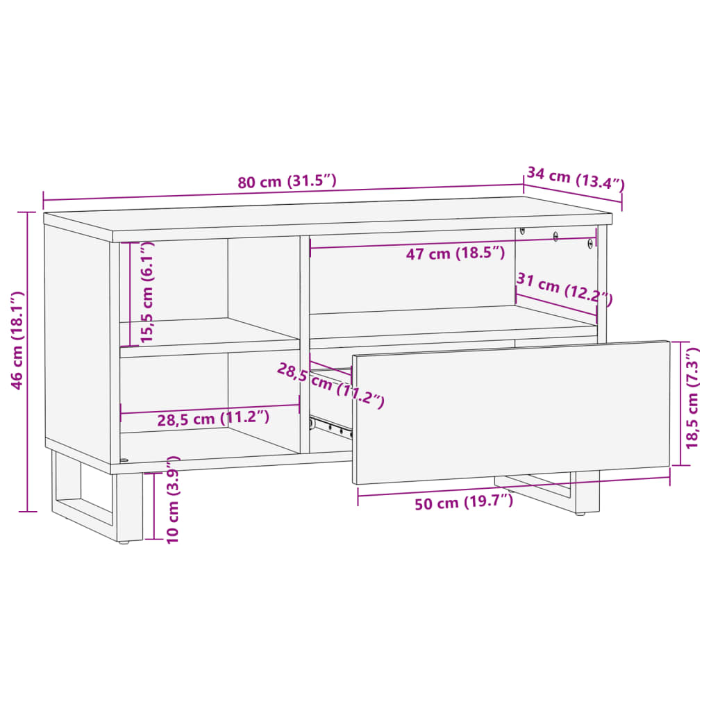 Dulap TV, 80x34x46 cm, lemn masiv de mango GartenMobel Dekor