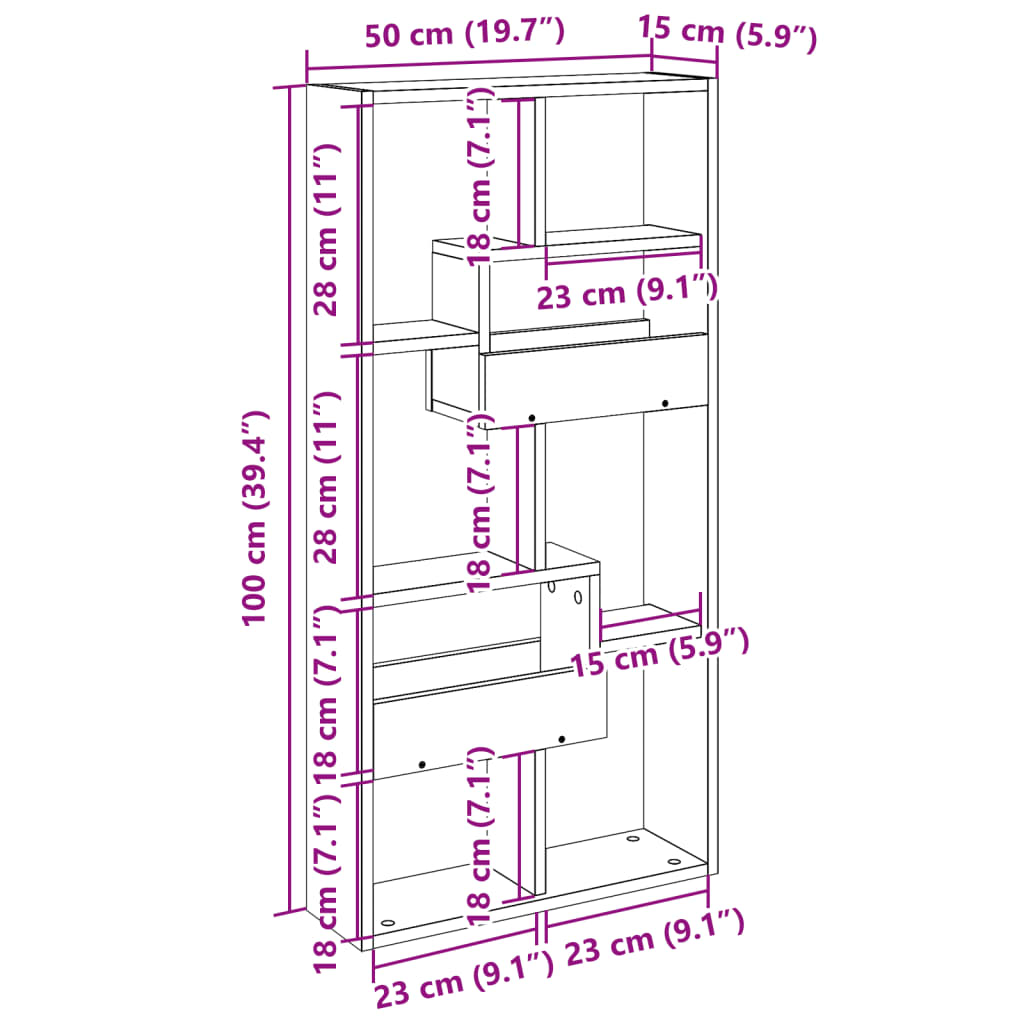 Dulap de perete, gri beton, 50x15x100 cm, lemn prelucrat GartenMobel Dekor