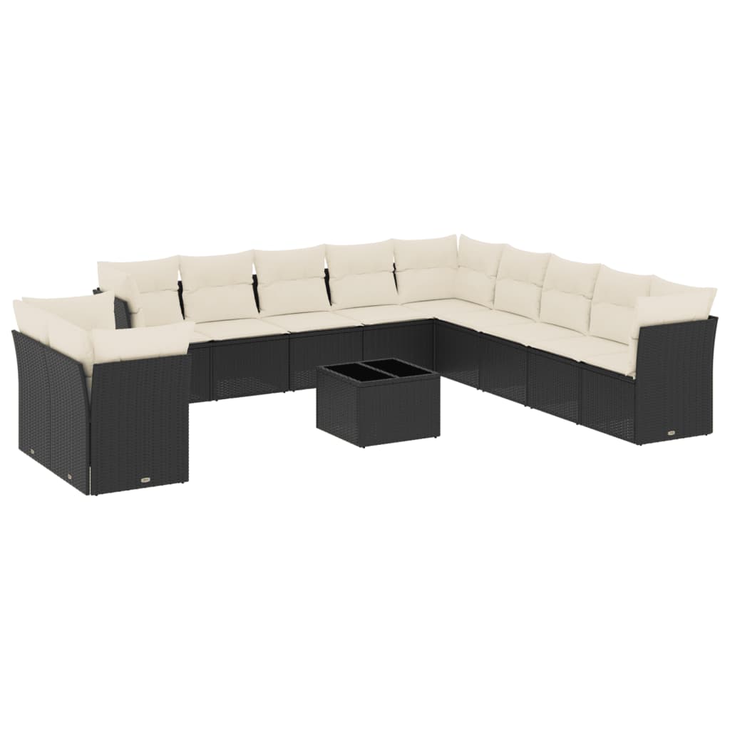 Set canapele de grădină, 12 piese, cu perne, negru, poliratan GartenMobel Dekor