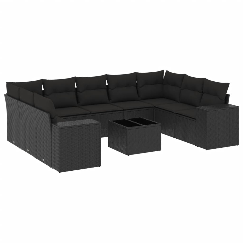 Set canapele de grădină cu perne, 10 piese, negru, poliratan GartenMobel Dekor