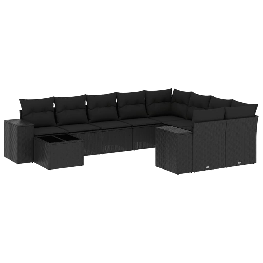 Set canapele de grădină cu perne, 10 piese, negru, poliratan GartenMobel Dekor