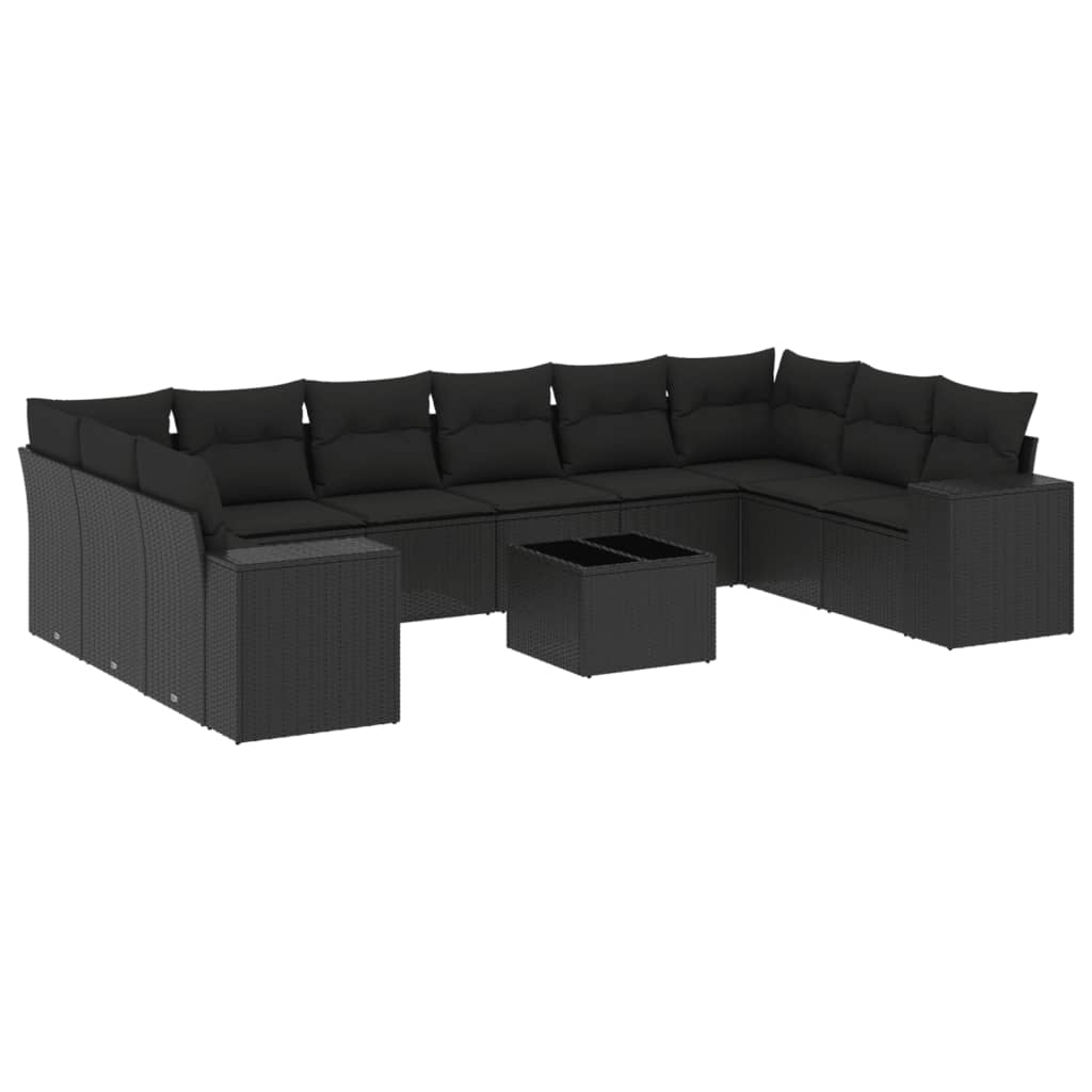 Set canapele de grădină cu perne, 11 piese, negru, poliratan GartenMobel Dekor
