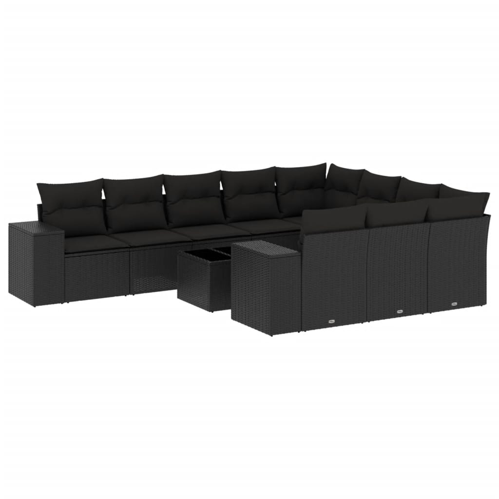 Set canapele de grădină cu perne, 11 piese, negru, poliratan GartenMobel Dekor