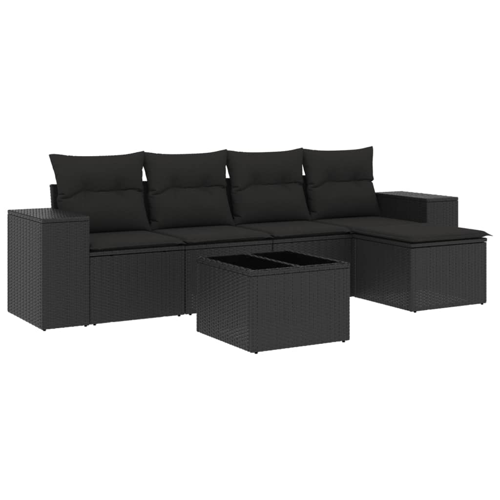 Set mobilier de grădină cu perne, 6 piese, negru, poliratan GartenMobel Dekor
