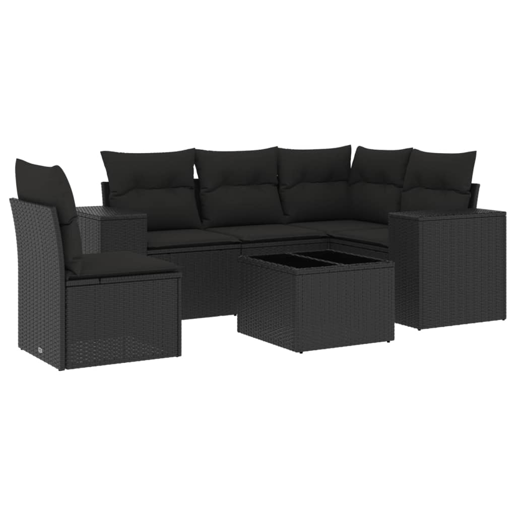 Set mobilier de grădină cu perne, 6 piese, negru, poliratan GartenMobel Dekor