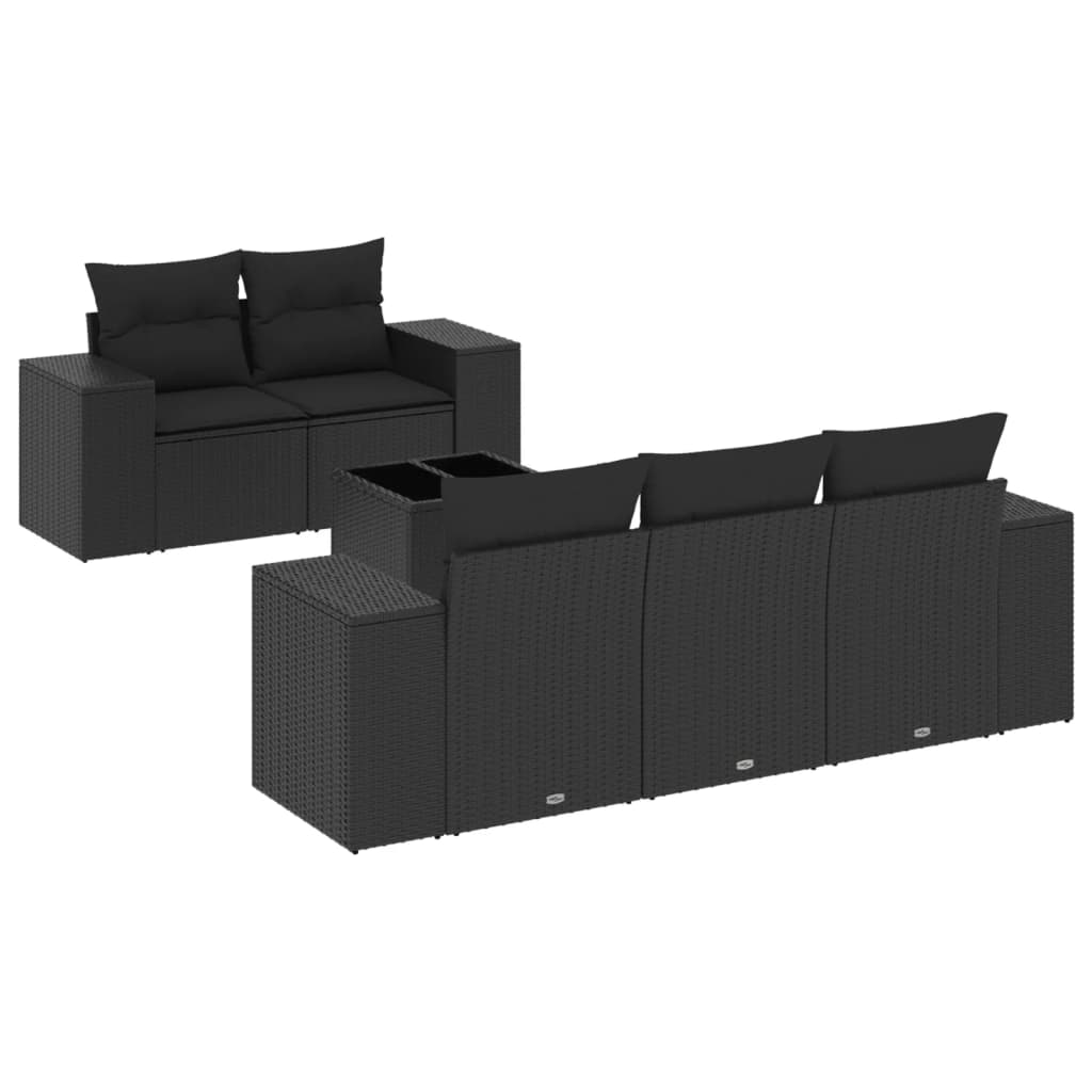 Set mobilier de grădină cu perne, 6 piese, negru, poliratan GartenMobel Dekor