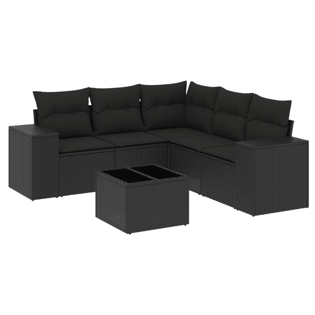 Set mobilier de grădină cu perne, 6 piese, negru, poliratan GartenMobel Dekor