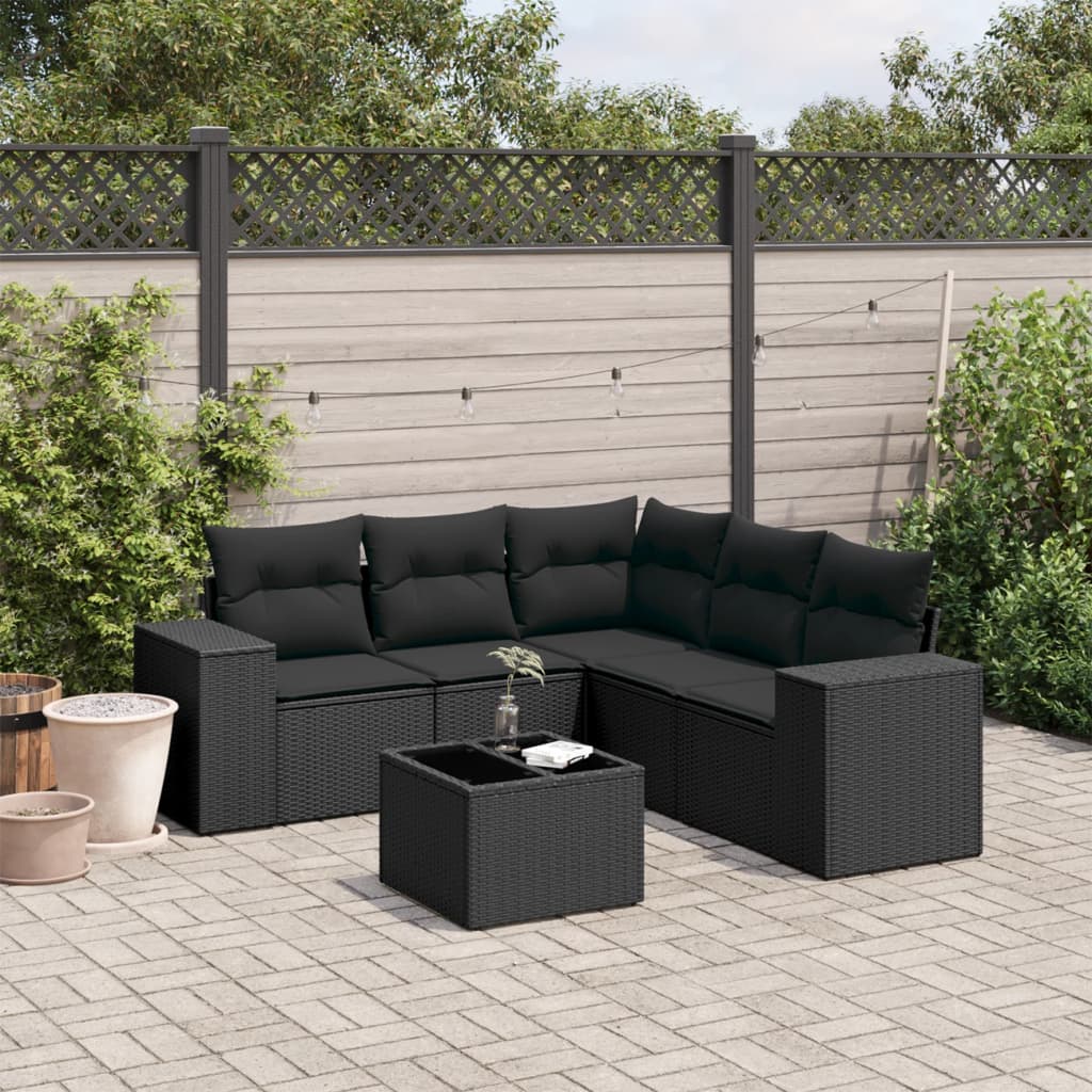 Set mobilier de grădină cu perne, 6 piese, negru, poliratan GartenMobel Dekor