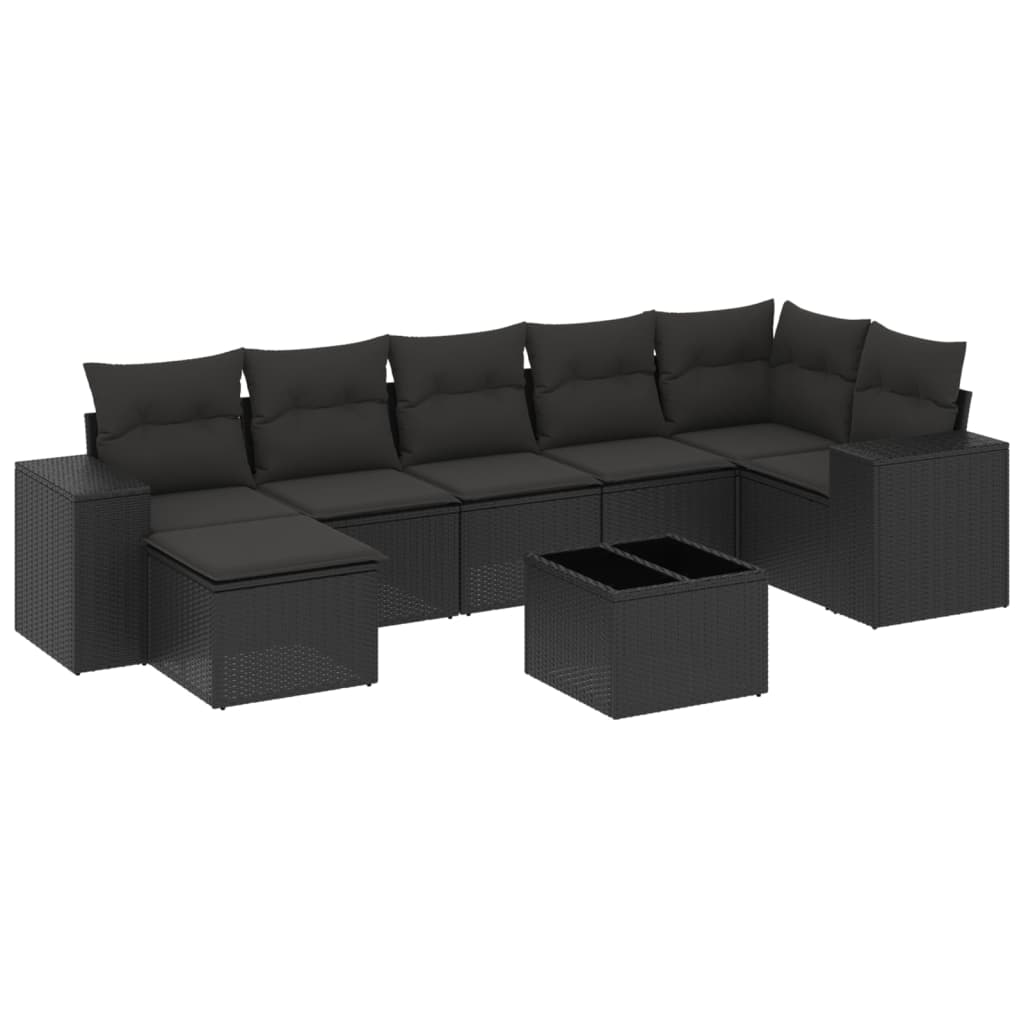 Set mobilier de grădină cu perne, 8 piese, negru, poliratan GartenMobel Dekor