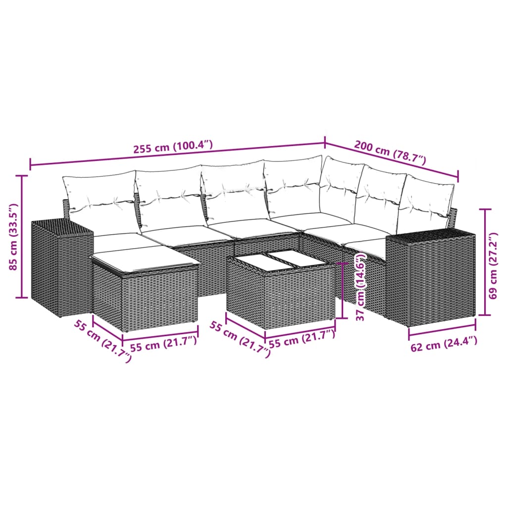 Set mobilier de grădină cu perne, 8 piese, negru, poliratan GartenMobel Dekor