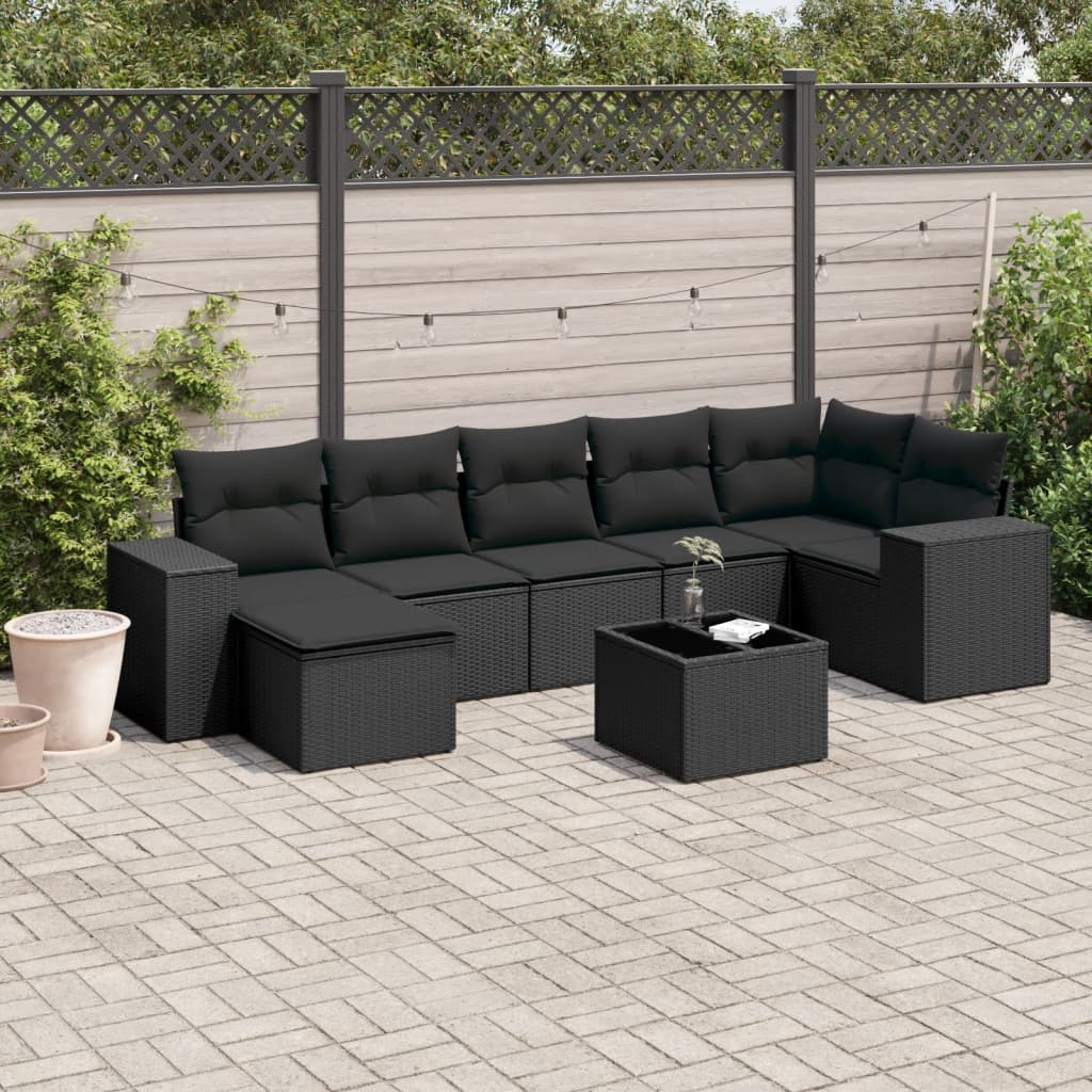 Set mobilier de grădină cu perne, 8 piese, negru, poliratan GartenMobel Dekor