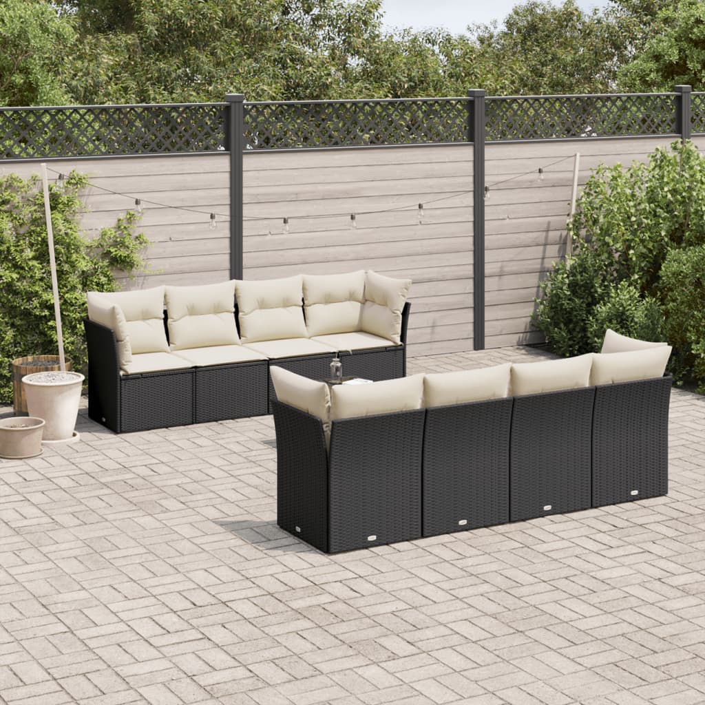 Set mobilier de grădină cu perne, 9 piese, negru, poliratan GartenMobel Dekor