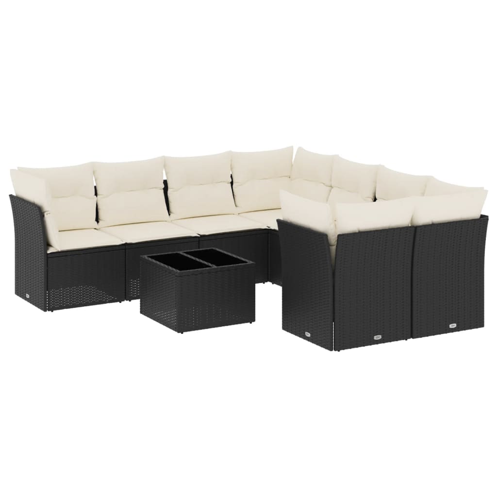 Set mobilier de grădină cu perne, 9 piese, negru, poliratan GartenMobel Dekor