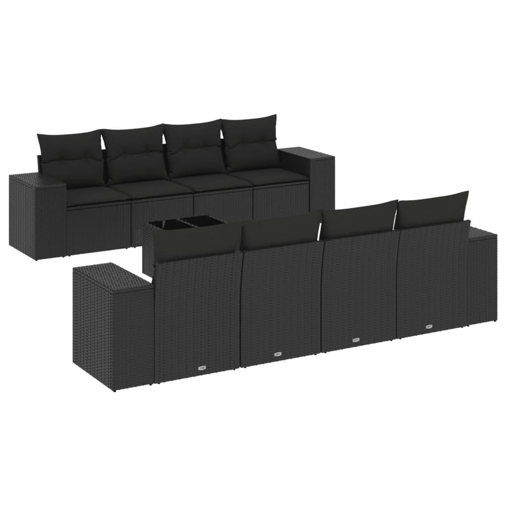 Set mobilier de grădină cu perne, 9 piese, negru, poliratan GartenMobel Dekor