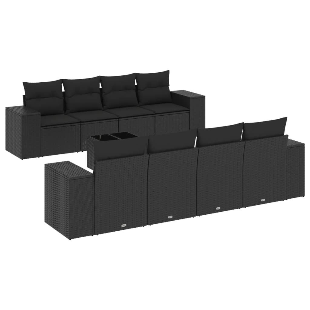 Set mobilier de grădină cu perne, 9 piese, negru, poliratan GartenMobel Dekor