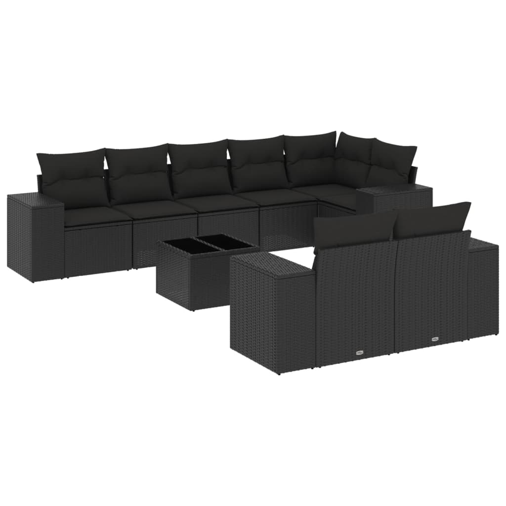 Set mobilier de grădină cu perne, 9 piese, negru, poliratan GartenMobel Dekor