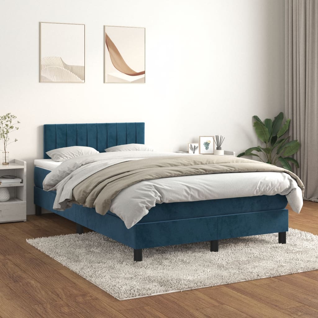 Pat box spring cu saltea, albastru închis, 120x190 cm, catifea GartenMobel Dekor