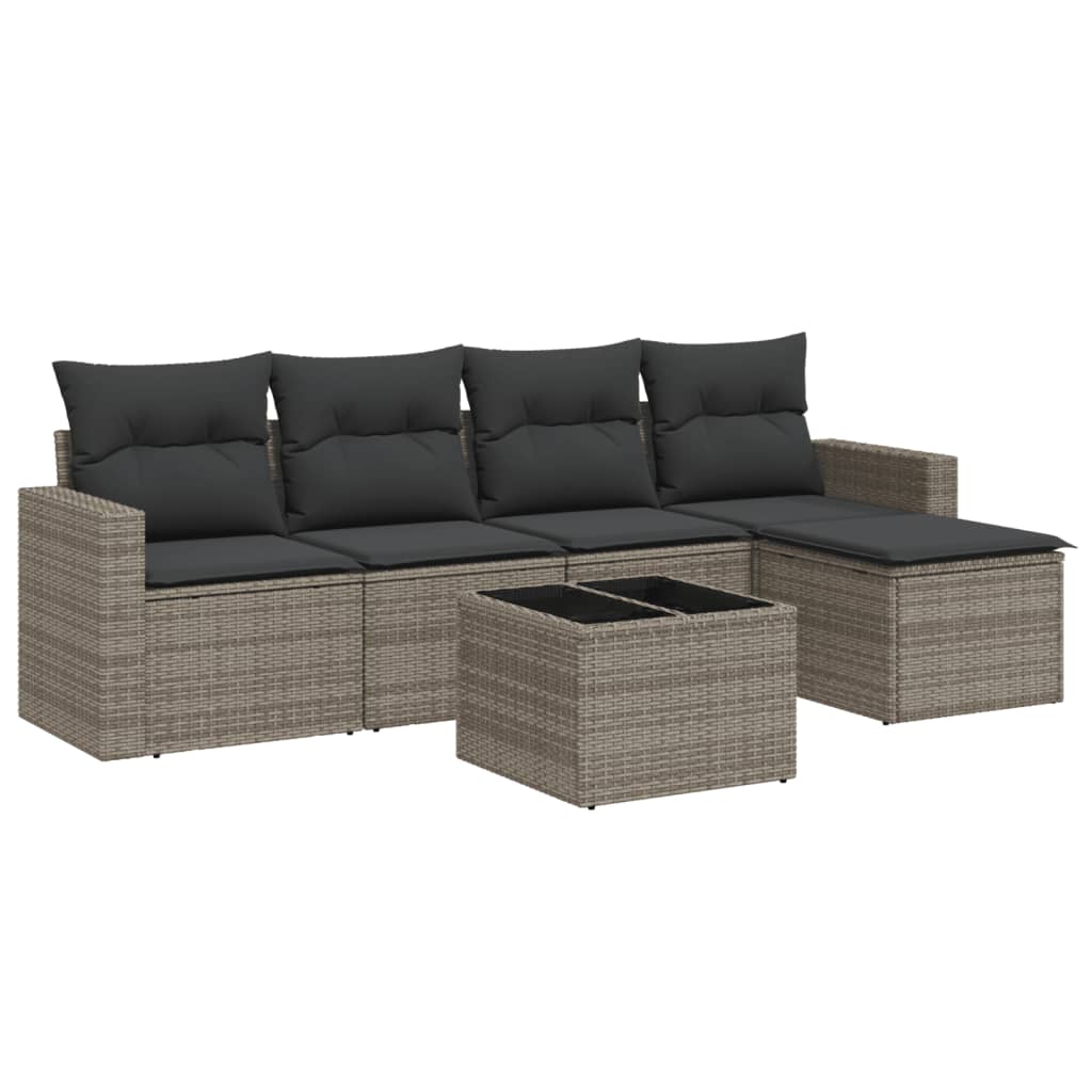 Set mobilier grădină cu perne, 6 piese, gri, poliratan GartenMobel Dekor
