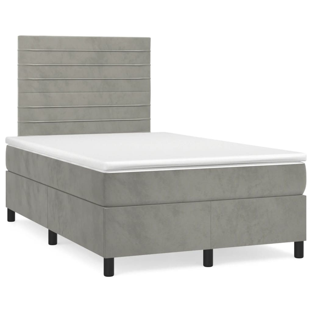 Pat box spring cu saltea, gri deschis, 120x190 cm, catifea GartenMobel Dekor