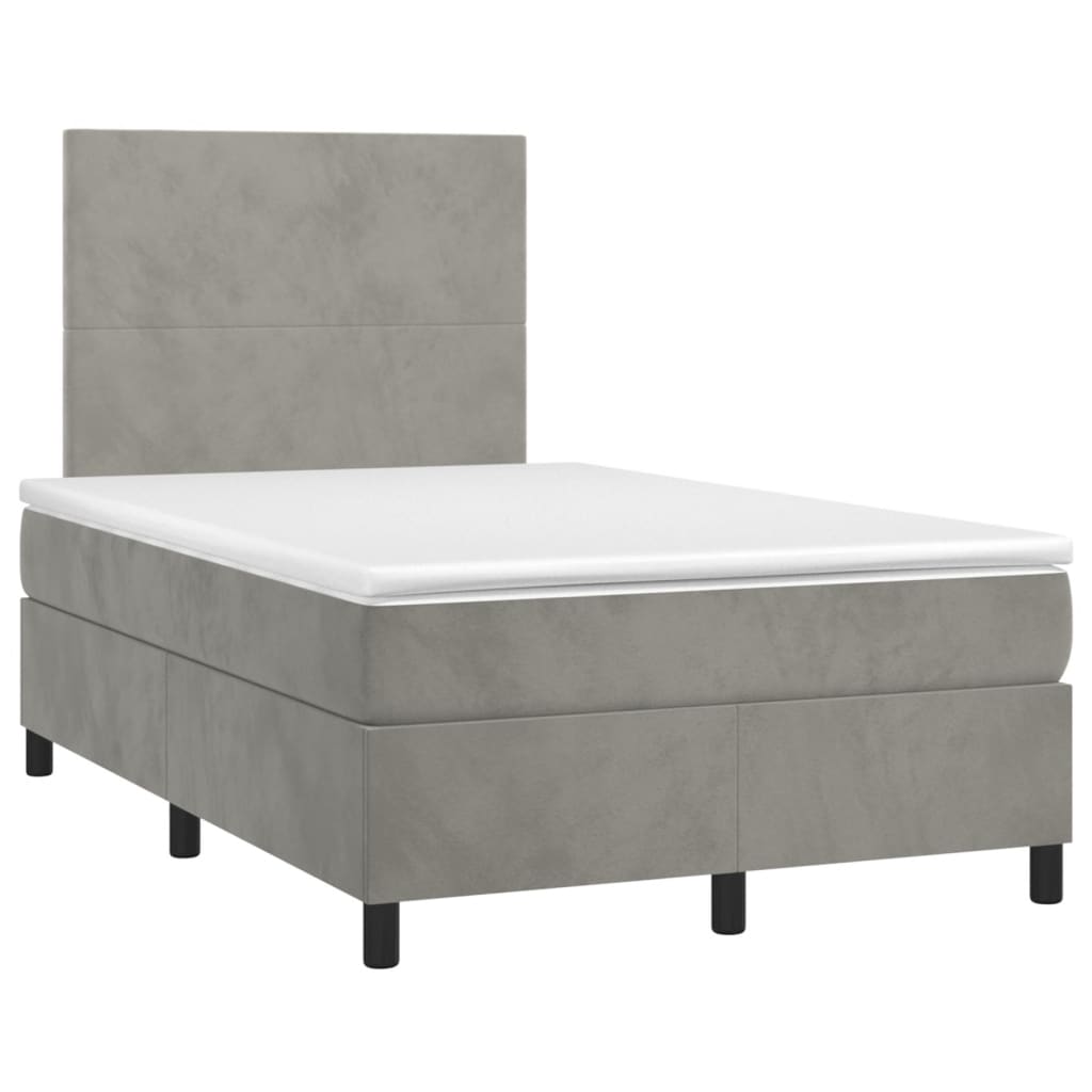 Pat box spring cu saltea, gri deschis, 120x190 cm, catifea GartenMobel Dekor