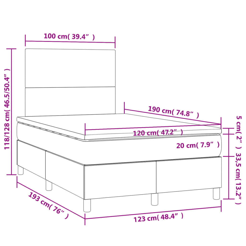 Pat box spring cu saltea, negru, 120x190 cm, catifea GartenMobel Dekor