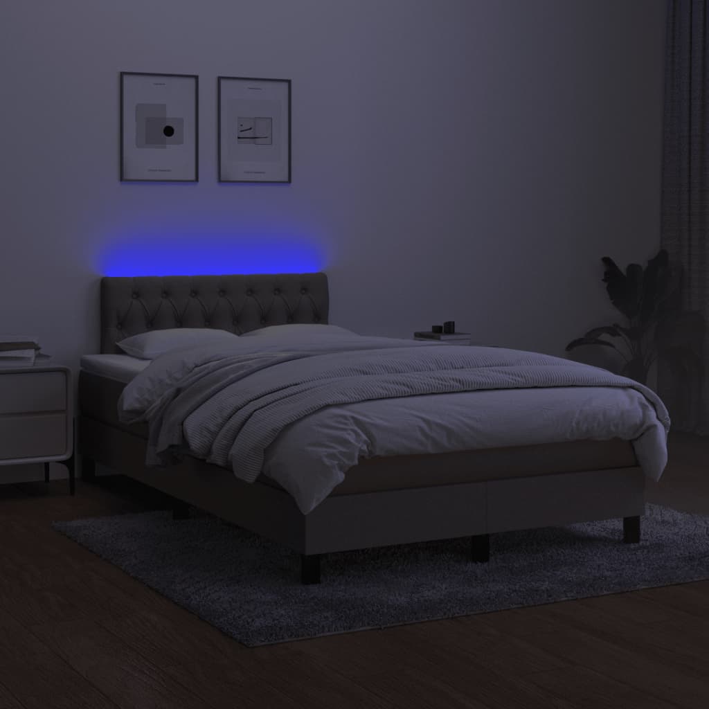 Pat cu arcuri, saltea și LED, gri taupe, 120x190 cm, textil GartenMobel Dekor