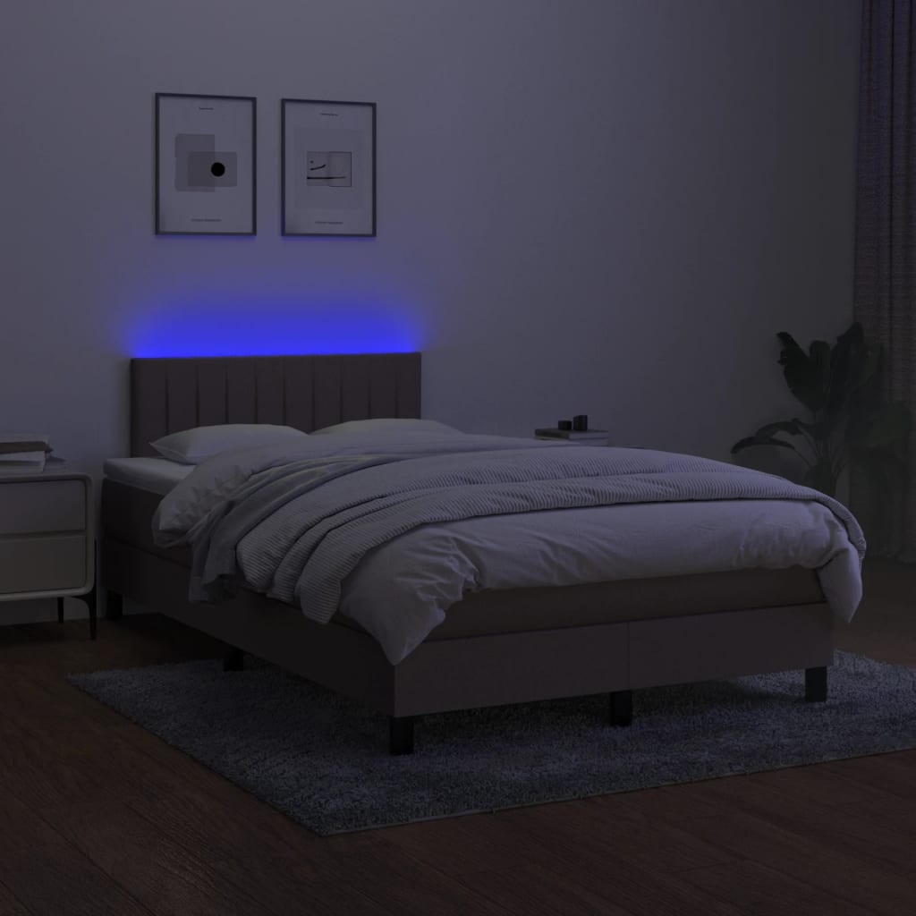 Pat cu arcuri, saltea și LED, gri taupe, 120x190 cm, textil GartenMobel Dekor