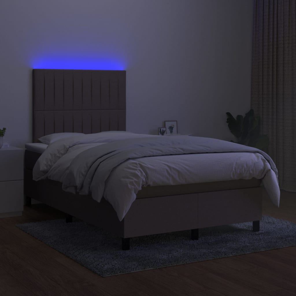Pat cu arcuri, saltea și LED, gri taupe, 120x190 cm, textil GartenMobel Dekor