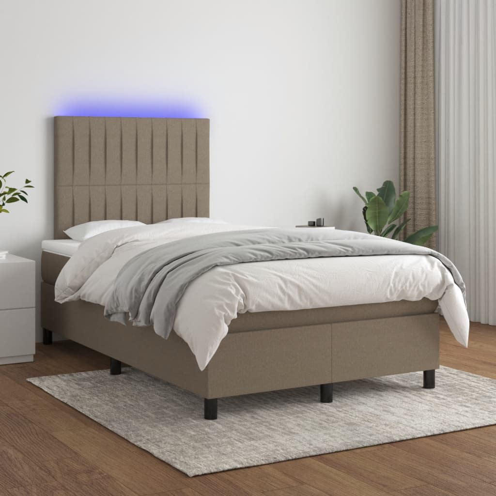 Pat cu arcuri, saltea și LED, gri taupe, 120x190 cm, textil GartenMobel Dekor