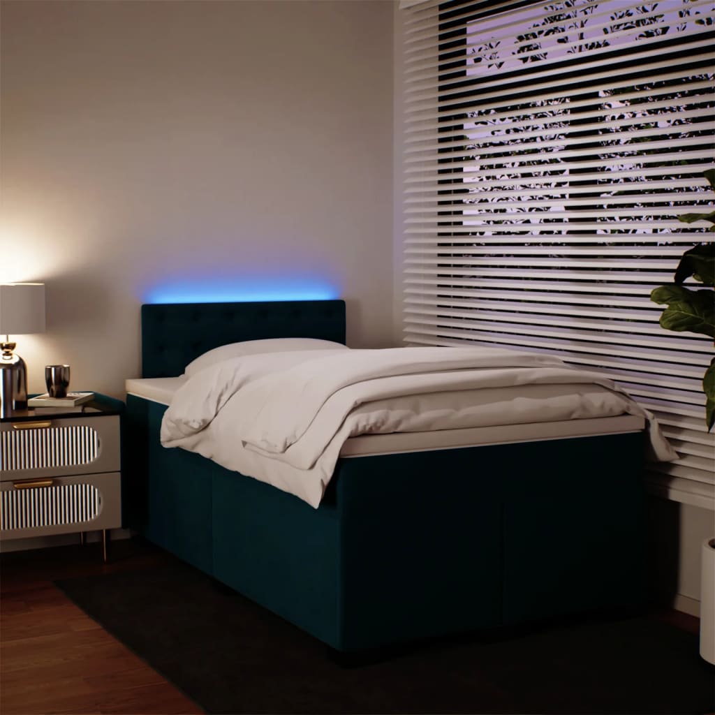 Pat box spring cu saltea, albastru, 120x190 cm, catifea GartenMobel Dekor