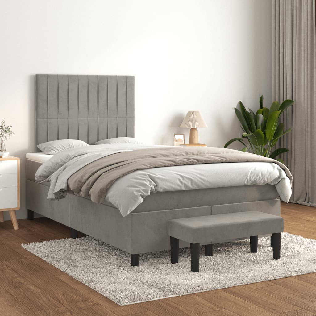 Pat box spring cu saltea, gri deschis, 120x190 cm, catifea GartenMobel Dekor