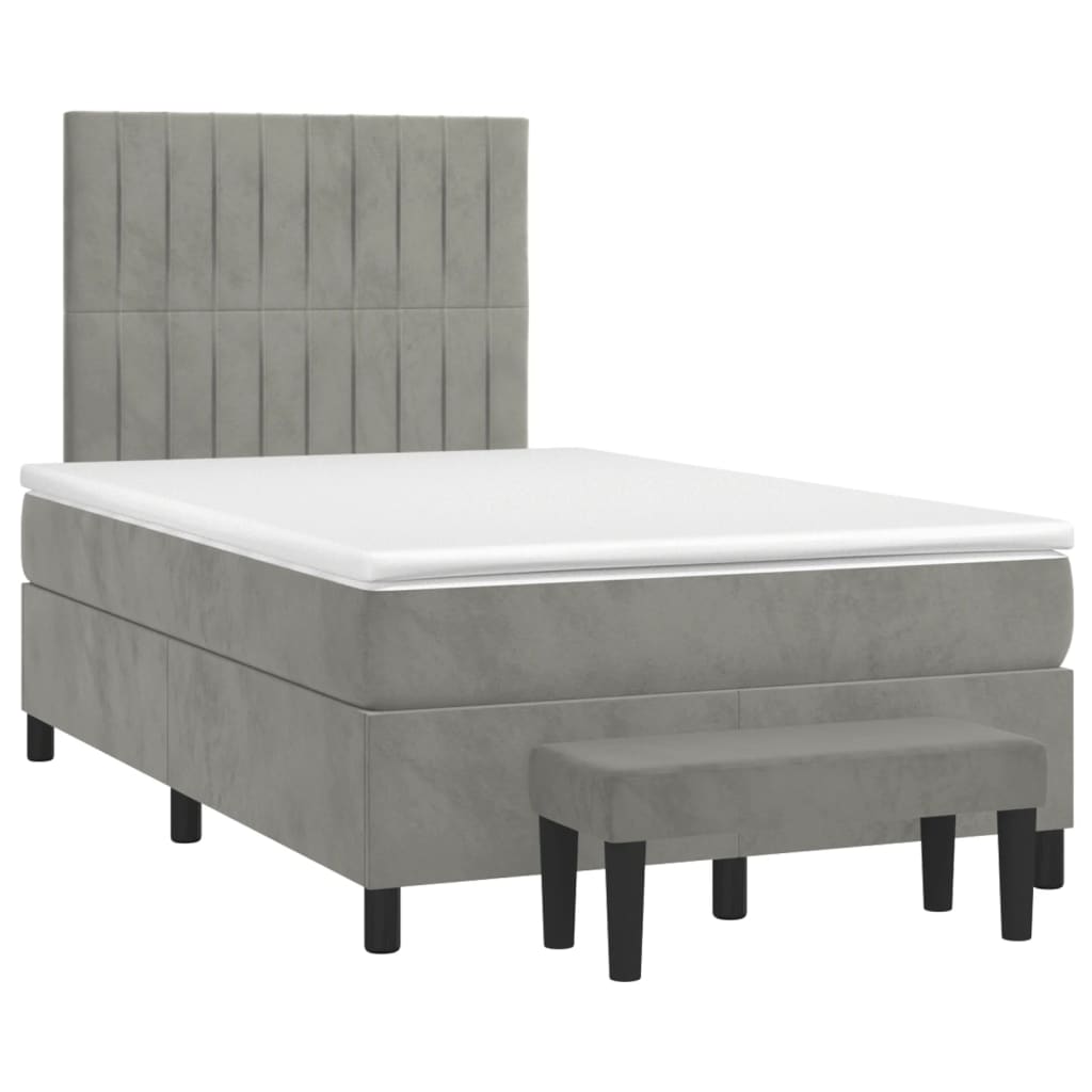 Pat box spring cu saltea, gri deschis, 120x190 cm, catifea GartenMobel Dekor