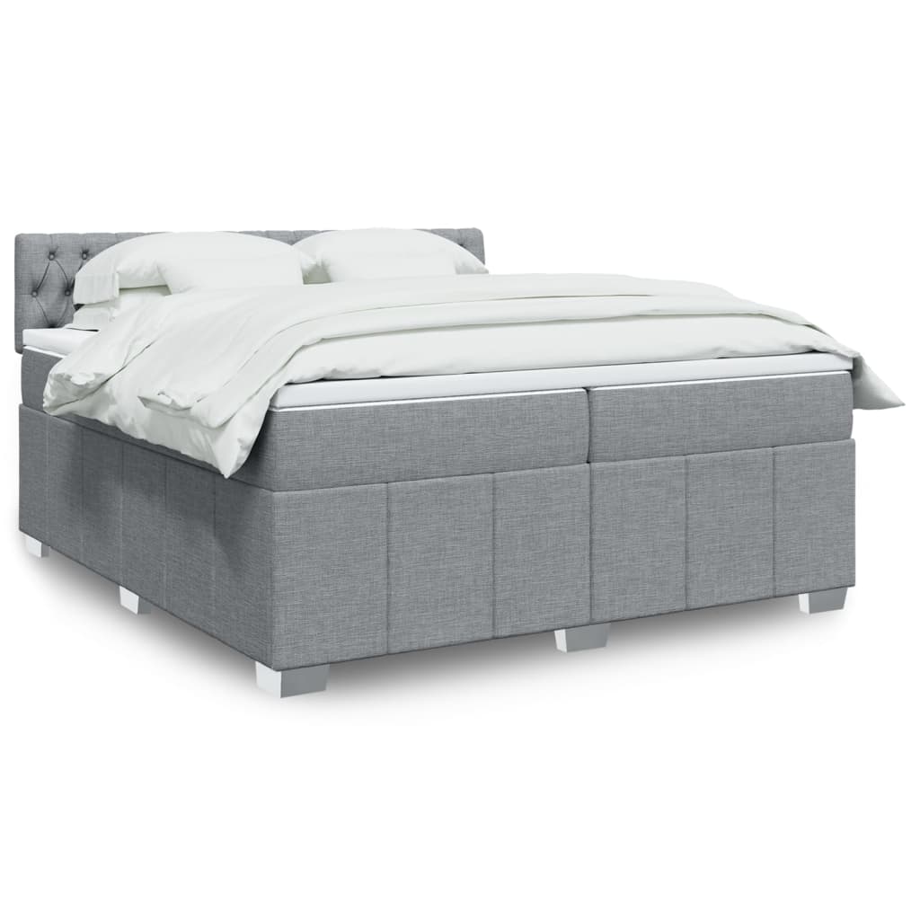Pat box spring cu saltea, gri deschis, 200x200 cm, textil GartenMobel Dekor