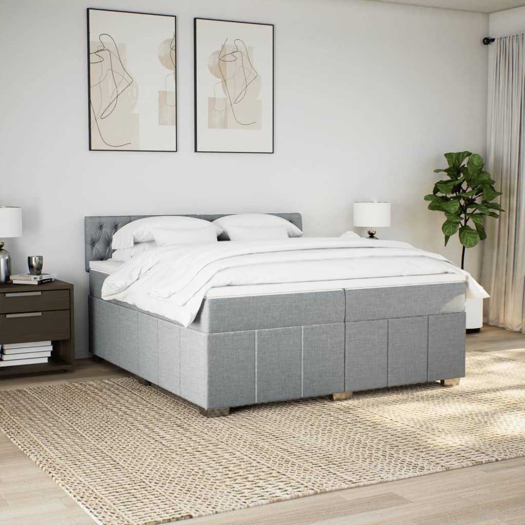 Pat box spring cu saltea, gri deschis, 200x200 cm, textil GartenMobel Dekor