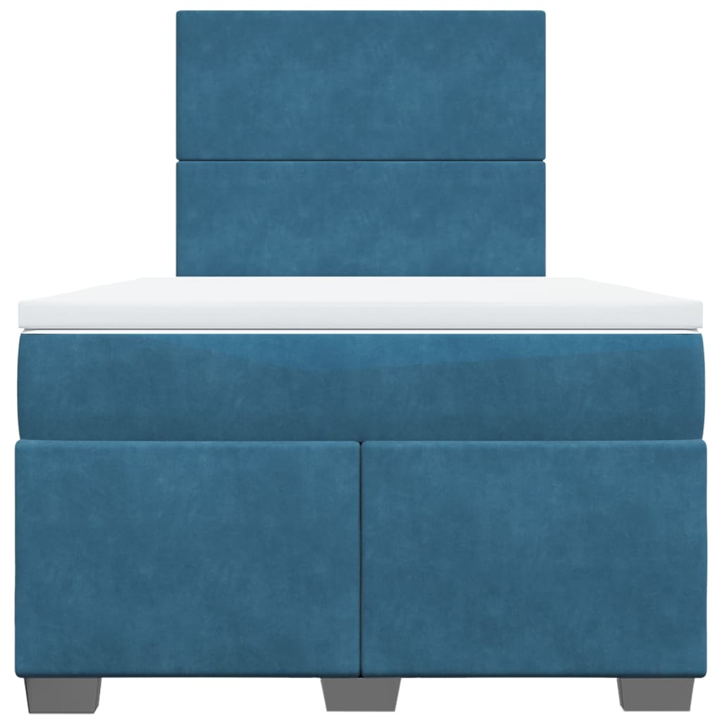 Pat box spring cu saltea, albastru, 120x190 cm, catifea GartenMobel Dekor