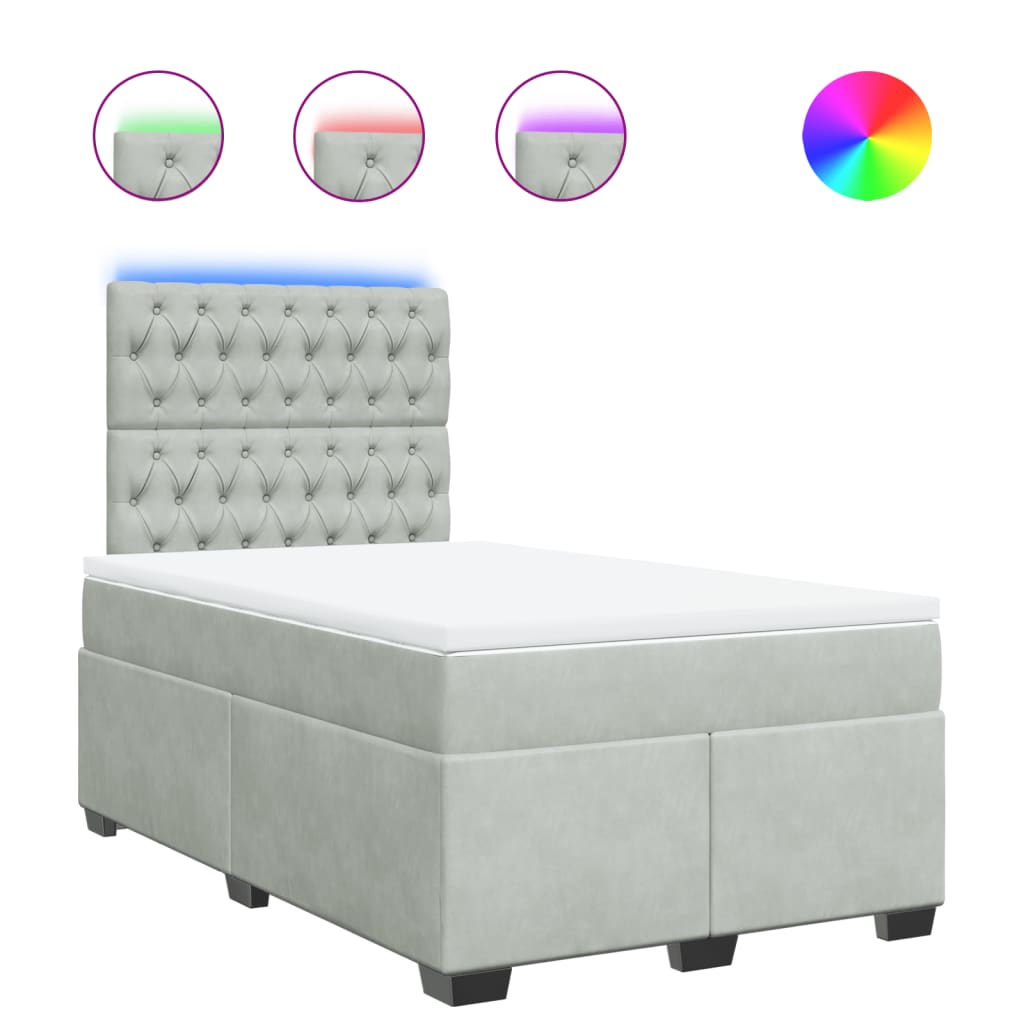 Pat box spring cu saltea, gri deschis, 120x190 cm, catifea GartenMobel Dekor