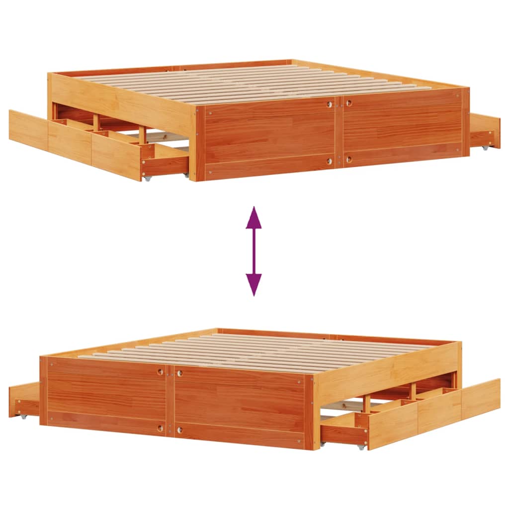 Cadru pat fără saltea/cu sertare maro 180x200 cm lemn masiv pin GartenMobel Dekor