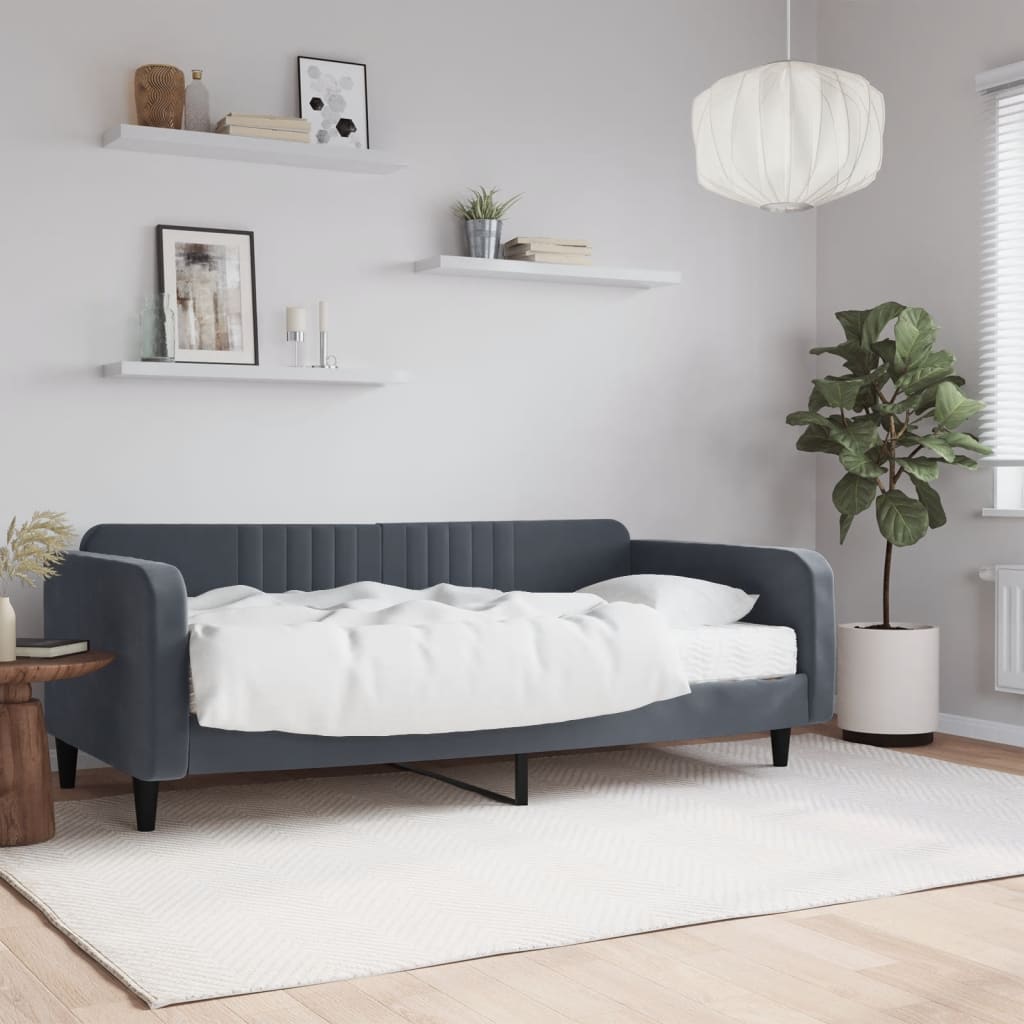 Pat de zi cu saltea, gri închis, 100x200 cm, catifea GartenMobel Dekor
