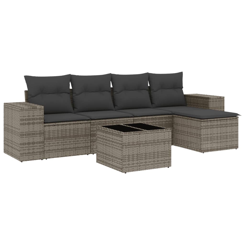 Set mobilier grădină cu perne, 6 piese, gri, poliratan GartenMobel Dekor