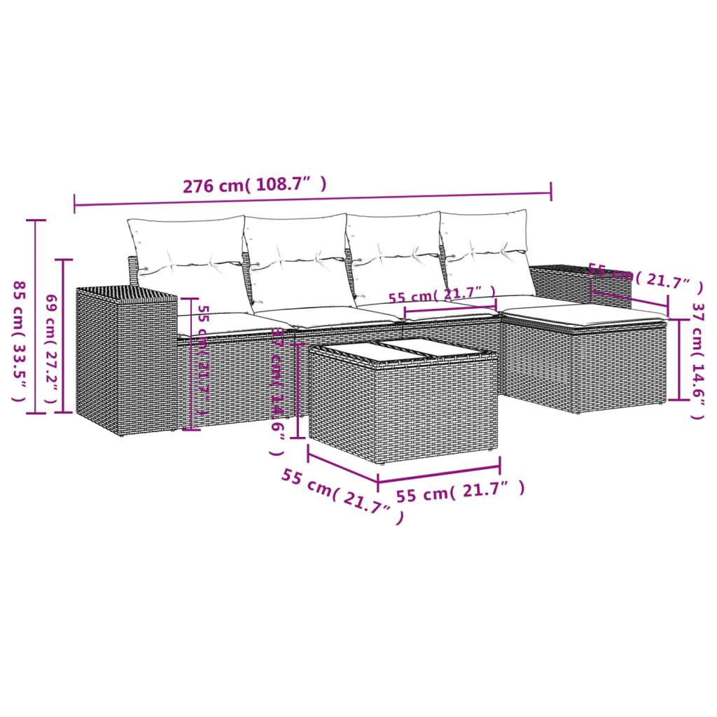 Set mobilier grădină cu perne, 6 piese, gri, poliratan GartenMobel Dekor