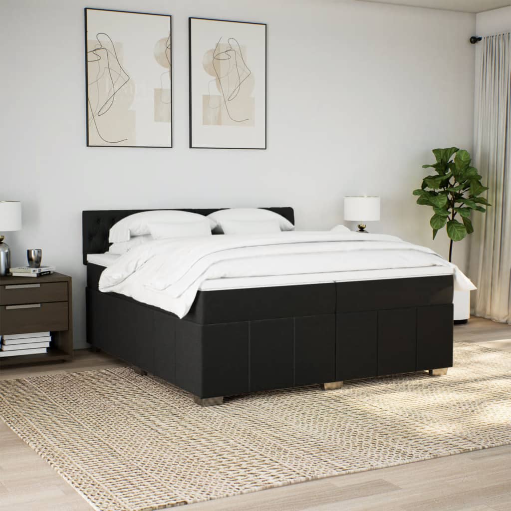 Pat box spring cu saltea, negru, 200x200 cm, textil GartenMobel Dekor