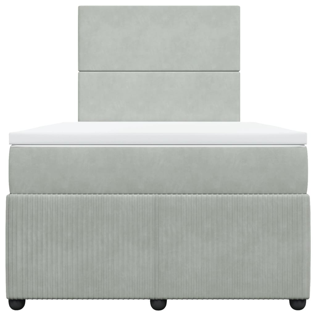 Pat box spring cu saltea, gri deschis, 120x190 cm, catifea GartenMobel Dekor