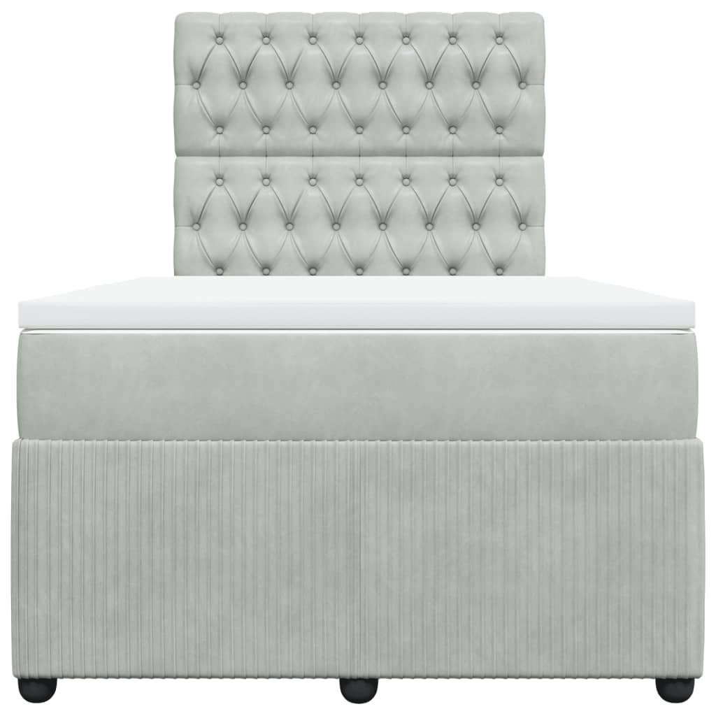 Pat box spring cu saltea, gri deschis, 120x190 cm, catifea GartenMobel Dekor