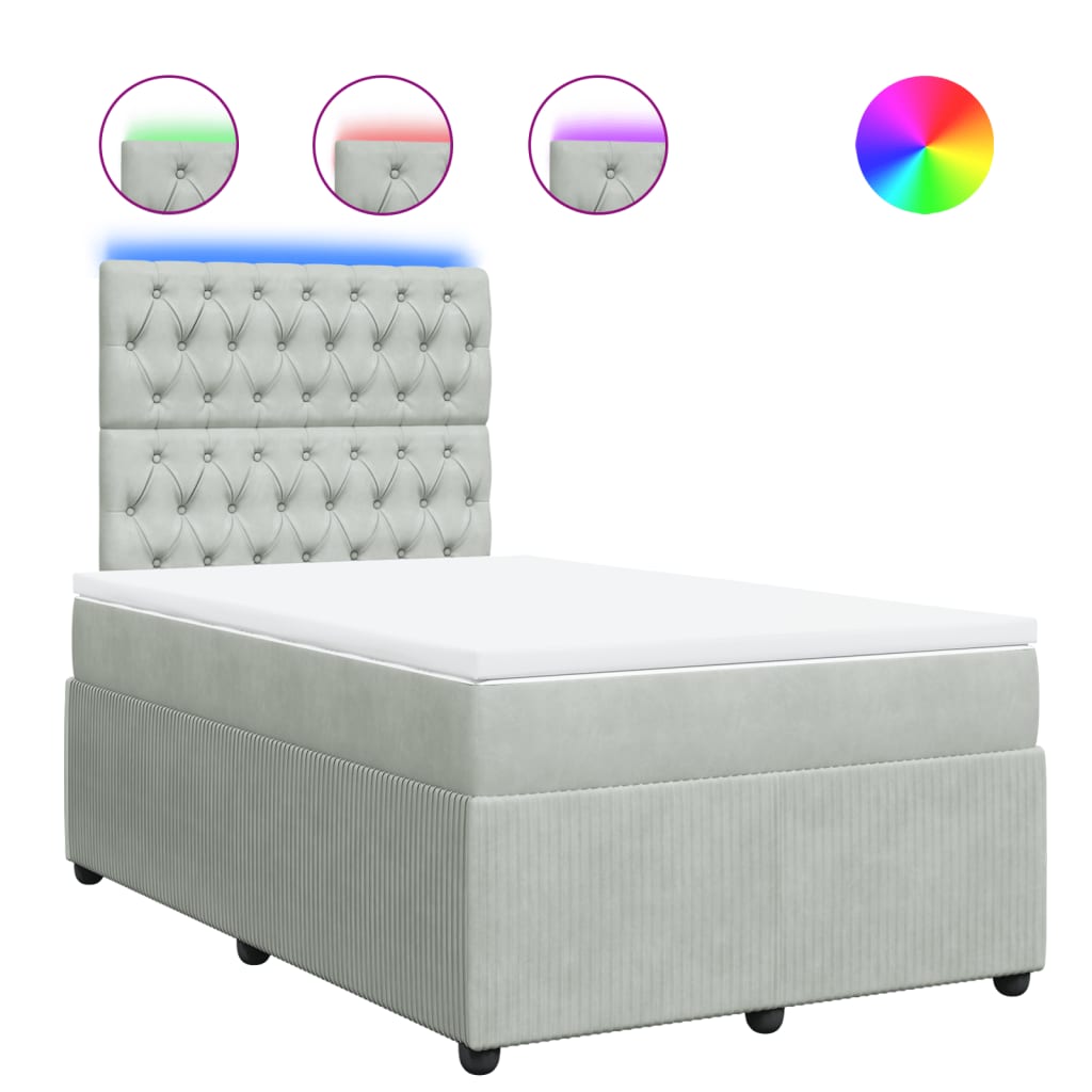 Pat box spring cu saltea, gri deschis, 120x190 cm, catifea GartenMobel Dekor