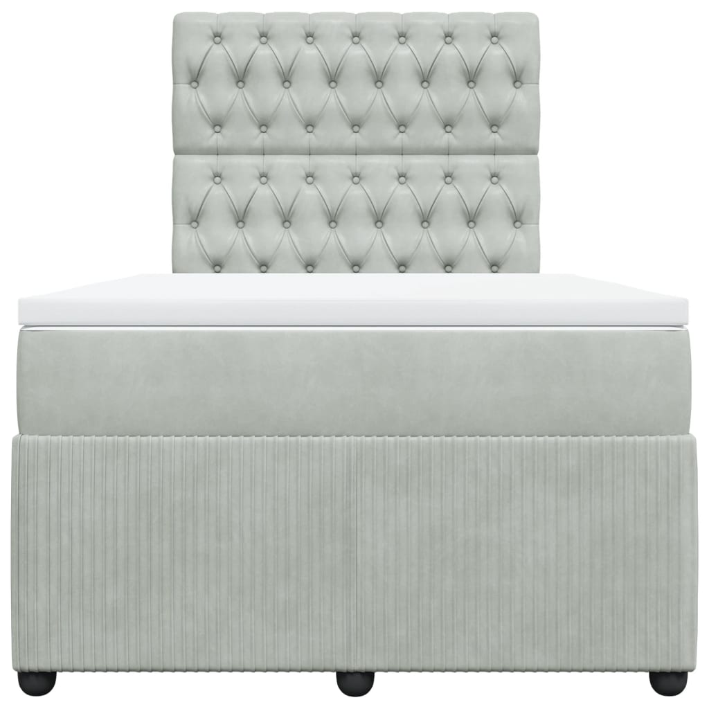 Pat box spring cu saltea, gri deschis, 120x190 cm, catifea GartenMobel Dekor