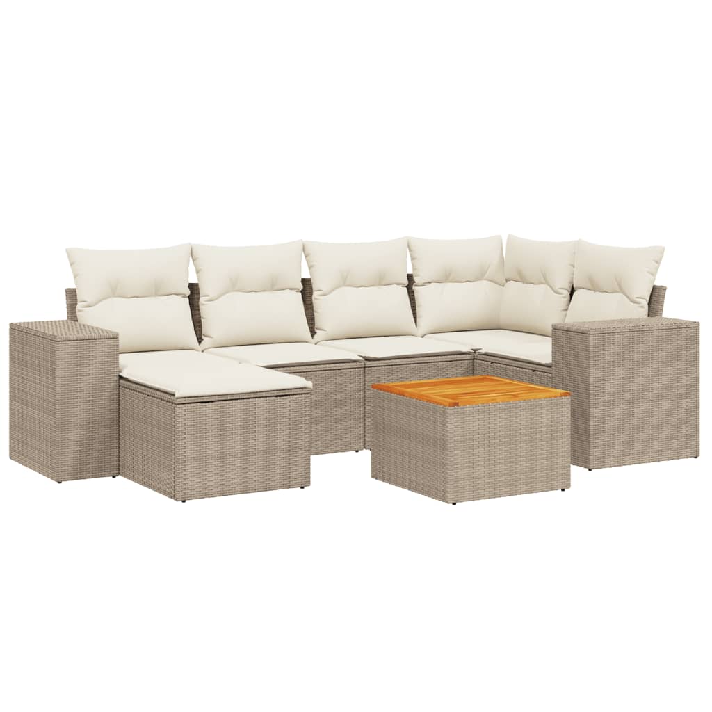Set canapele de grădină, 7 piese, cu perne, bej, poliratan GartenMobel Dekor
