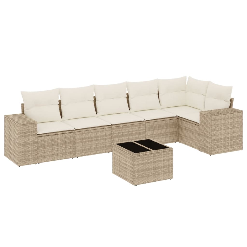 Set canapele de grădină, 7 piese, cu perne, bej, poliratan GartenMobel Dekor
