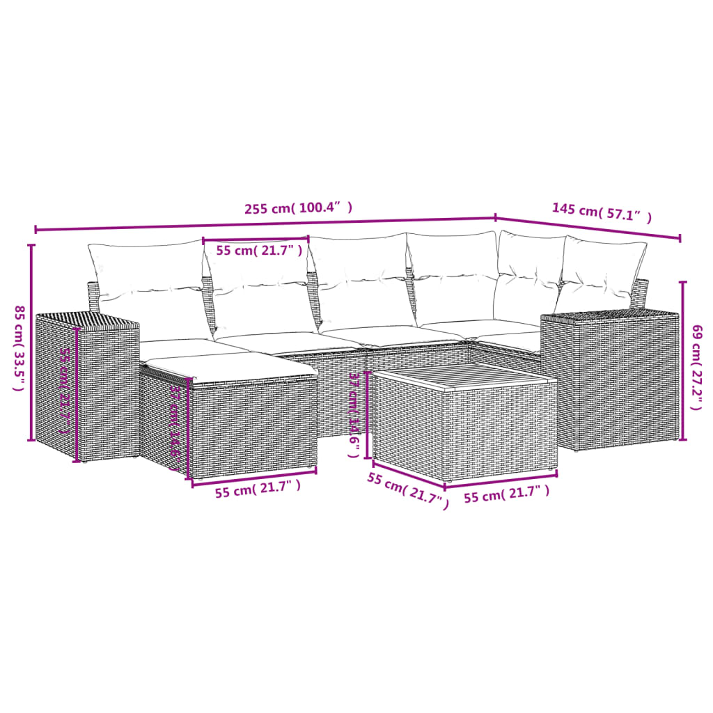 Set canapele de grădină, 7 piese, cu perne, bej, poliratan GartenMobel Dekor