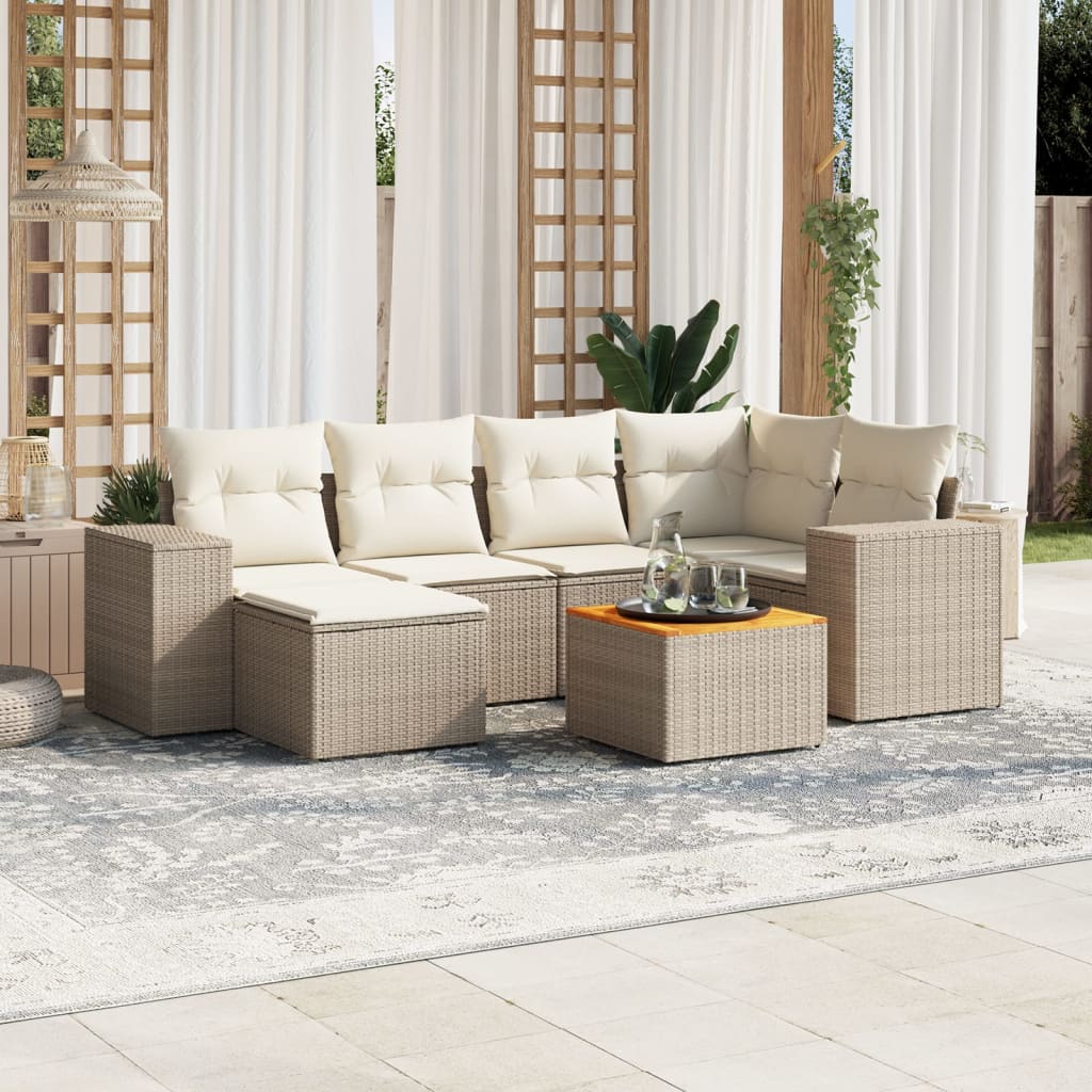 Set canapele de grădină, 7 piese, cu perne, bej, poliratan GartenMobel Dekor